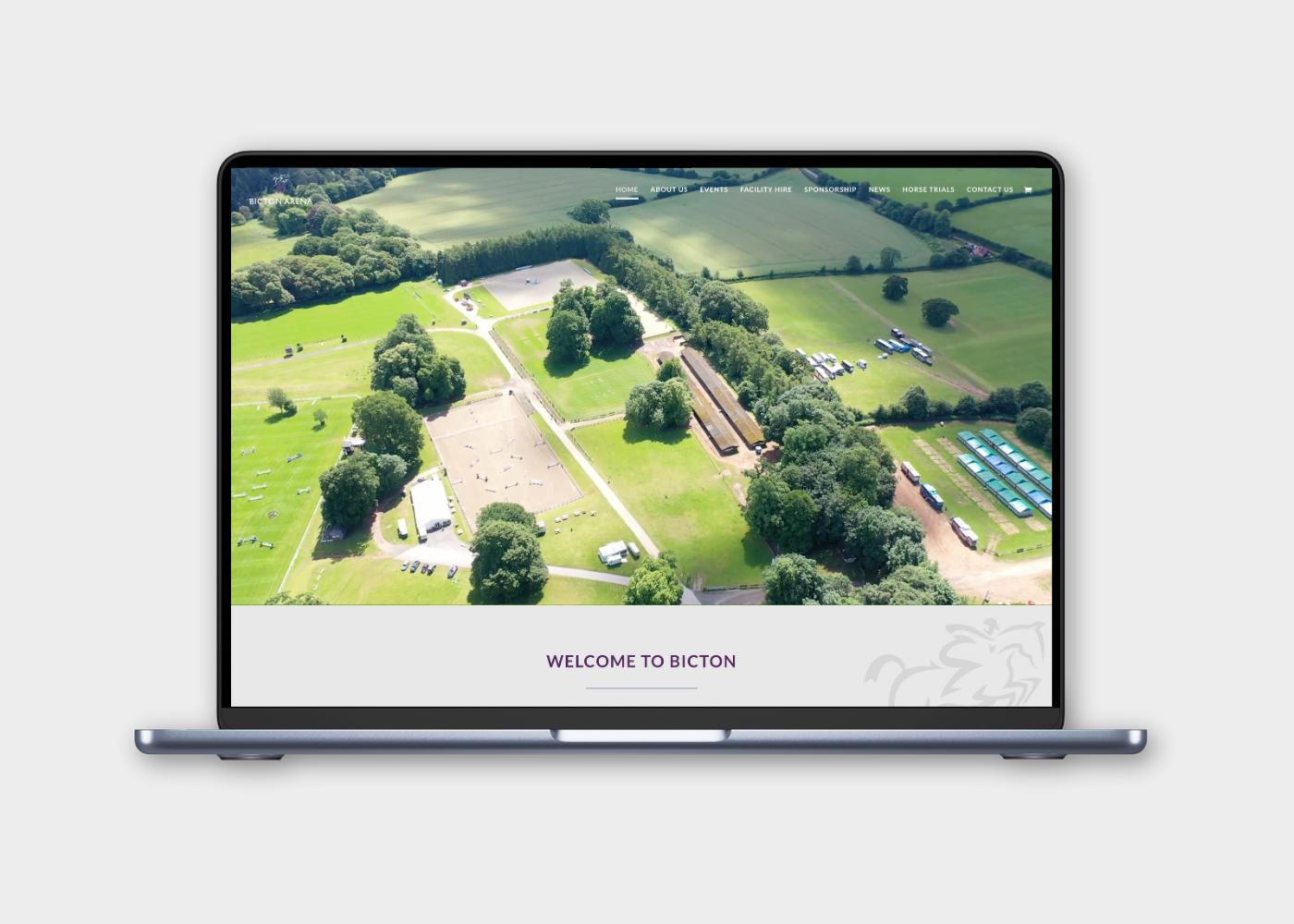 bicton arena website design desktop mockup